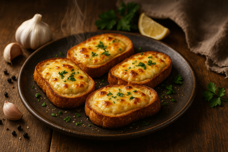 Torradas com Creme de Alho e Queijo Gratinado