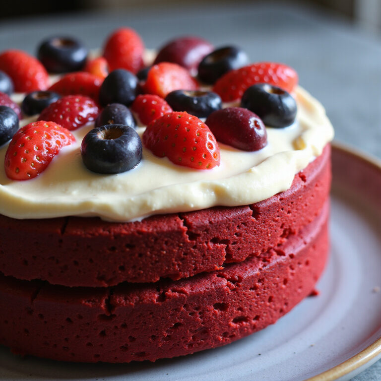 Bolo Red Velvet com Cream Cheese e Frutas