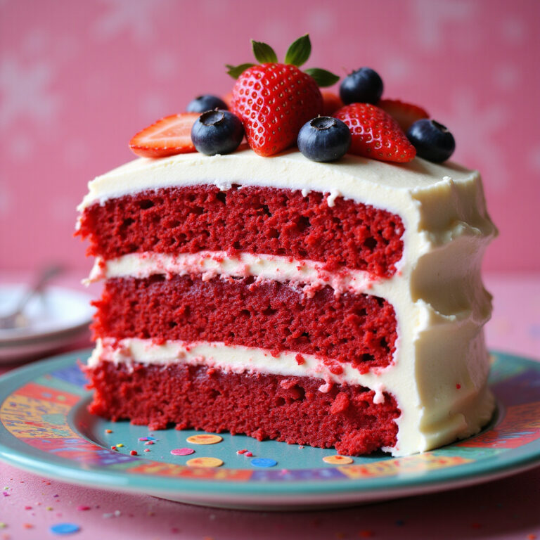 Delicious Red Velvet Cake with Cream Cheese and Berries