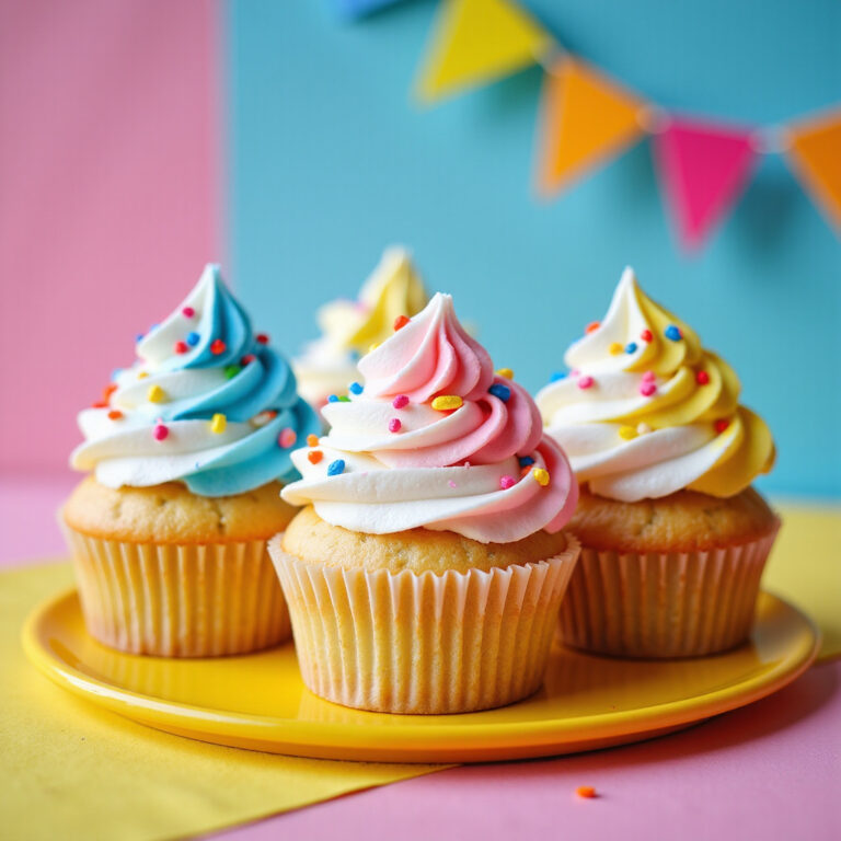 Delicious Vanilla Cupcakes with Colorful Frosting