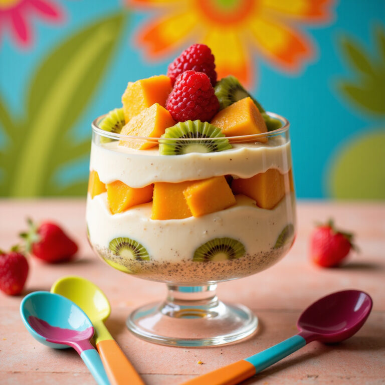 Tropical Chia Pudding with Mango, Kiwi and Raspberry