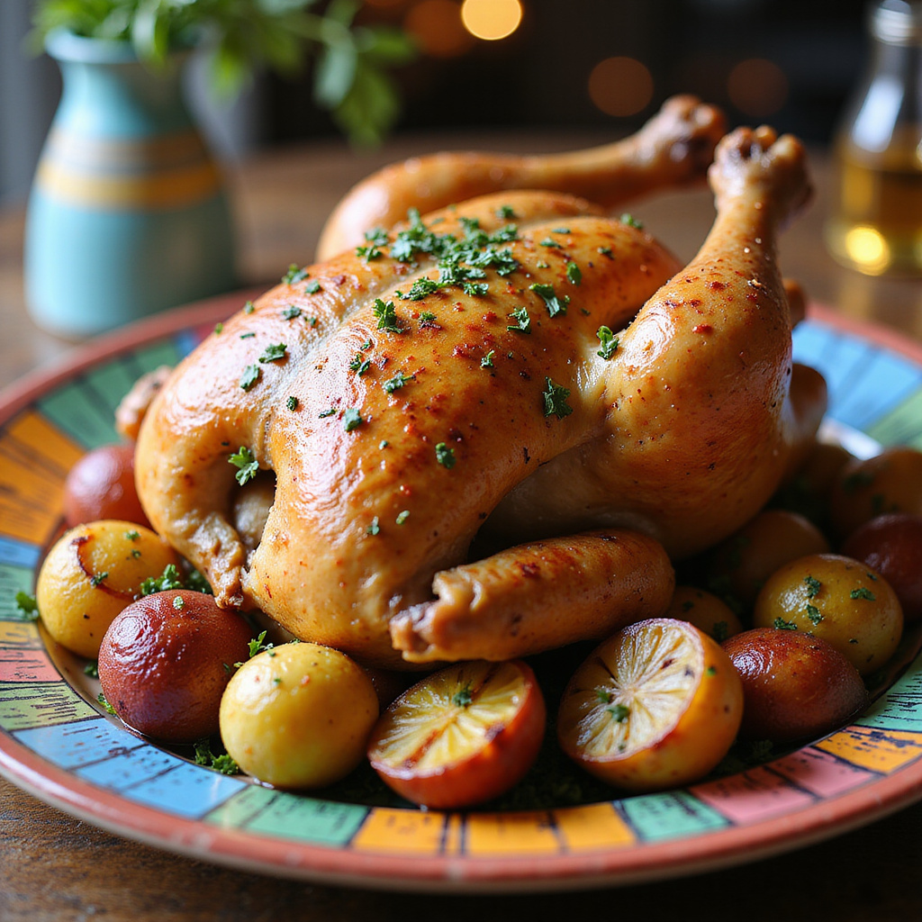 Frango Assado com Batatas Douradas