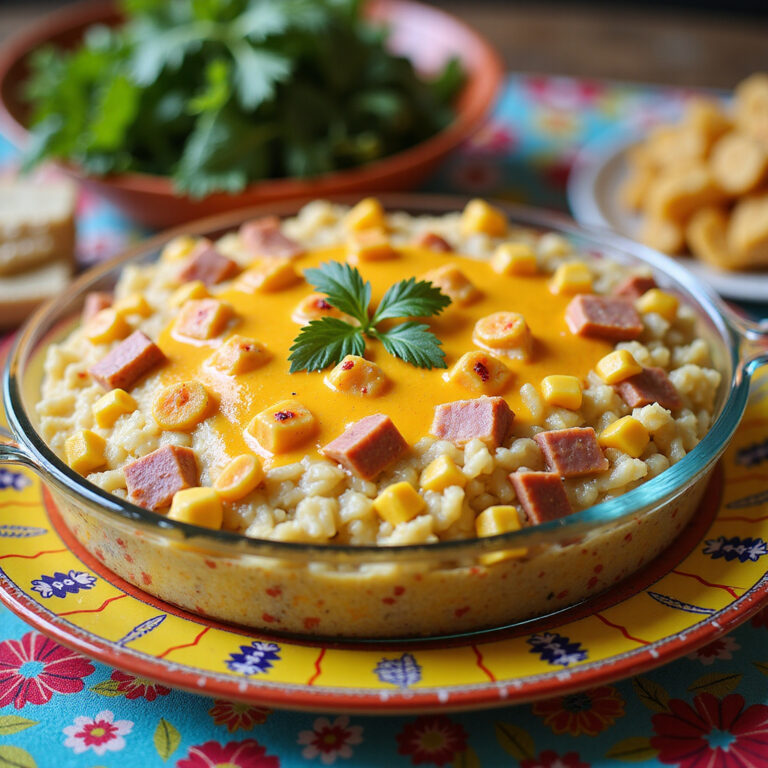 Arroz de Forno com Presunto, Queijo e Milho Cremoso
