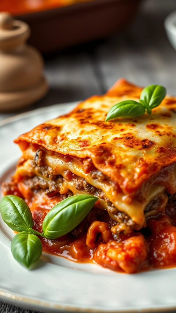 Imagem de uma deliciosa lasanha de carne recém-saí…