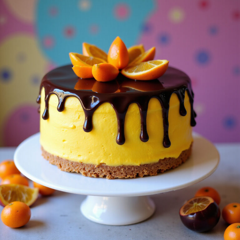 Bolo Mousse de Maracujá com Calda Brilhante de Chocolate e Physalis