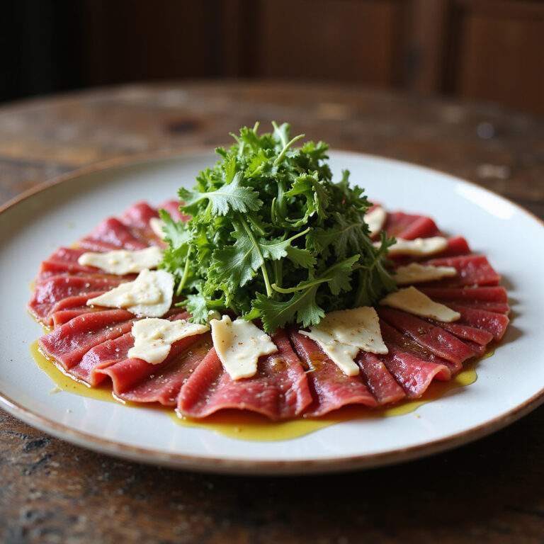 Carpaccio de Bife com Rúcula, Parmesão e Azeite Trufado 🥩🧄