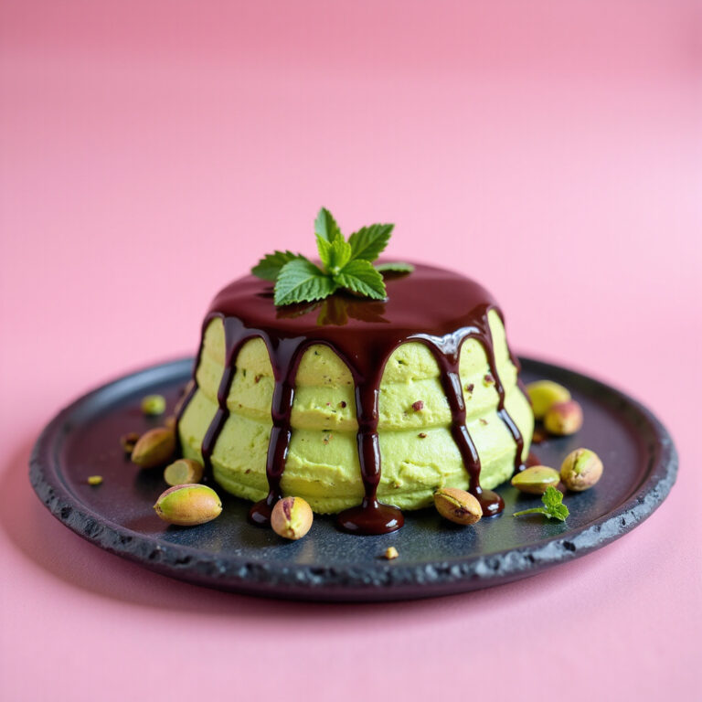 Semifreddo de Pistache com Calda de Chocolate Amargo
