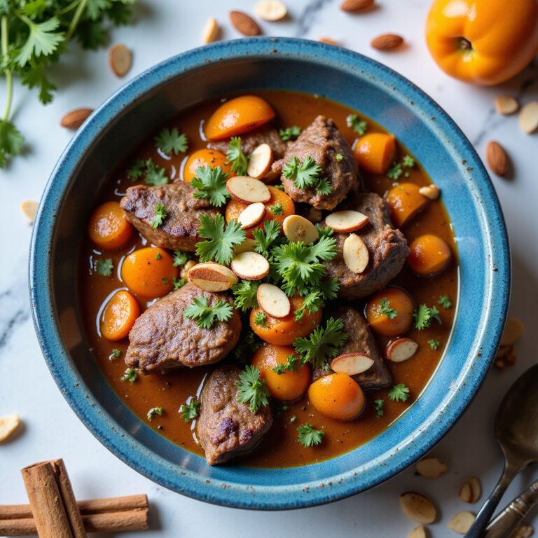 Tagine Marroquino de Cordeiro com Damascos e Amêndoas 🐑🍑