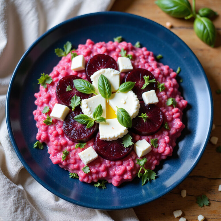 Risoto de Beterraba com Queijo Branco Derretido