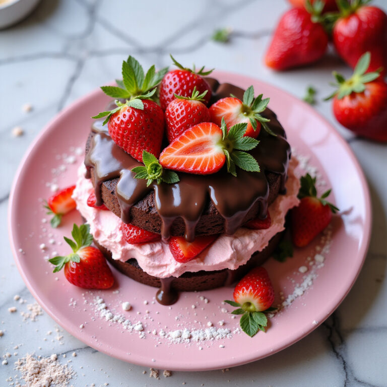 Bolo de Chocolate com Recheio Rosa de Morango