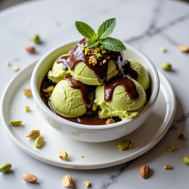 Sorvete de Pistache com Calda de Chocolate