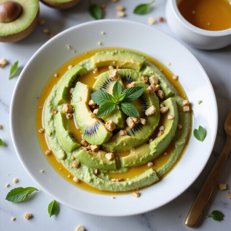 Creme de Abacate com Rodelas de Kiwi e Mel