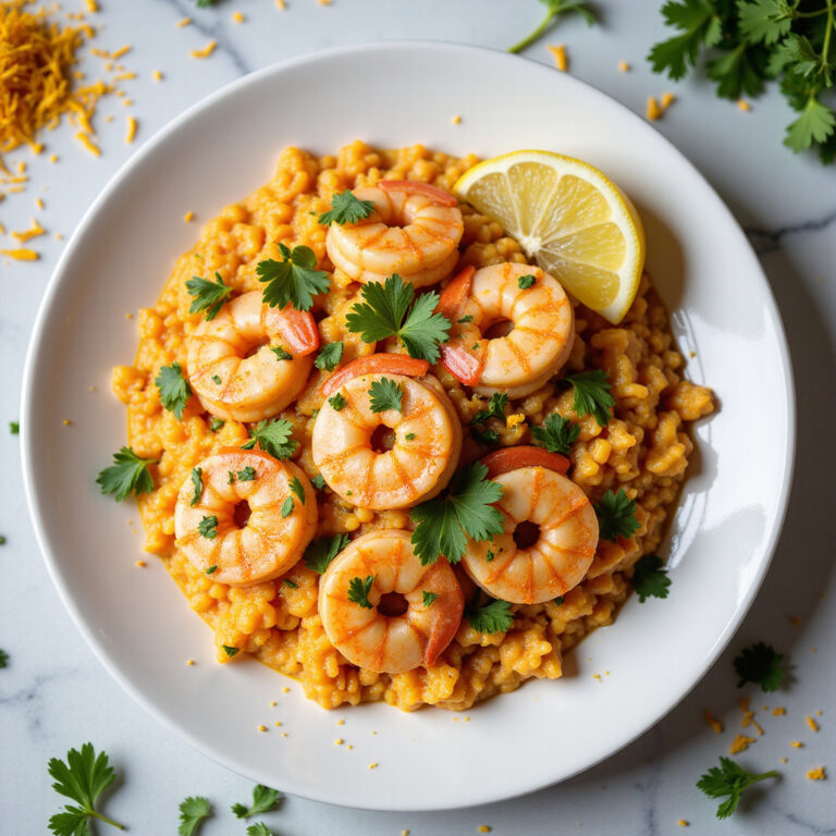 Risoto de Açafrão com Camarões Rosados