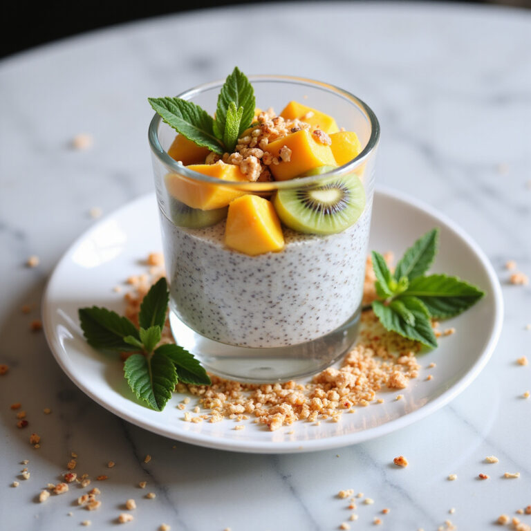 Pudim de Chia em Camadas com Frutas Tropicais: Um Café da Manhã Vibrante