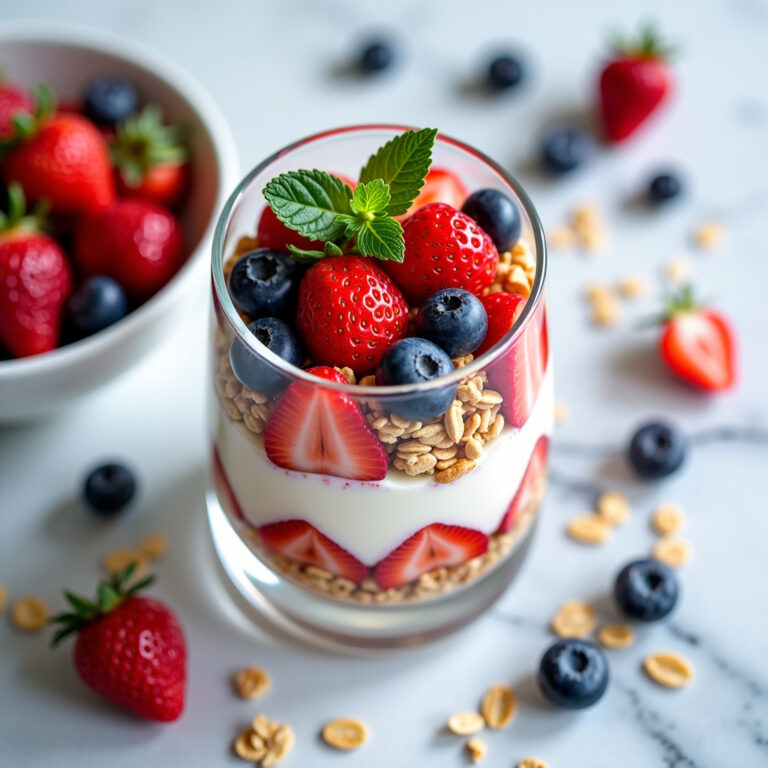 Iogurte Natural com Morango e Blueberry em Camadas: Um Café da Manhã Refrescante