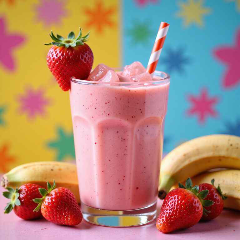 Smoothie Rosa com Morango e Banana: Refrescância Fácil e Saudável