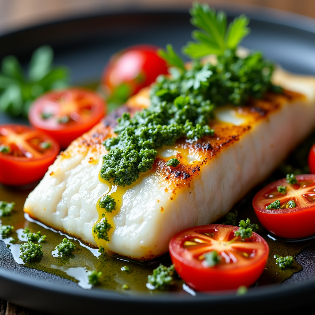 Foto da receita Peixe Assado com Molho de Ervas e Tomate Cereja: Leveza e Sabor no seu Prato