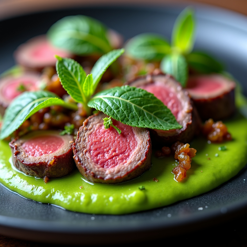 Foto da receita Carne Assada com Molho de Hortelã e Purê de Ervilha: Uma Explosão de Sabores