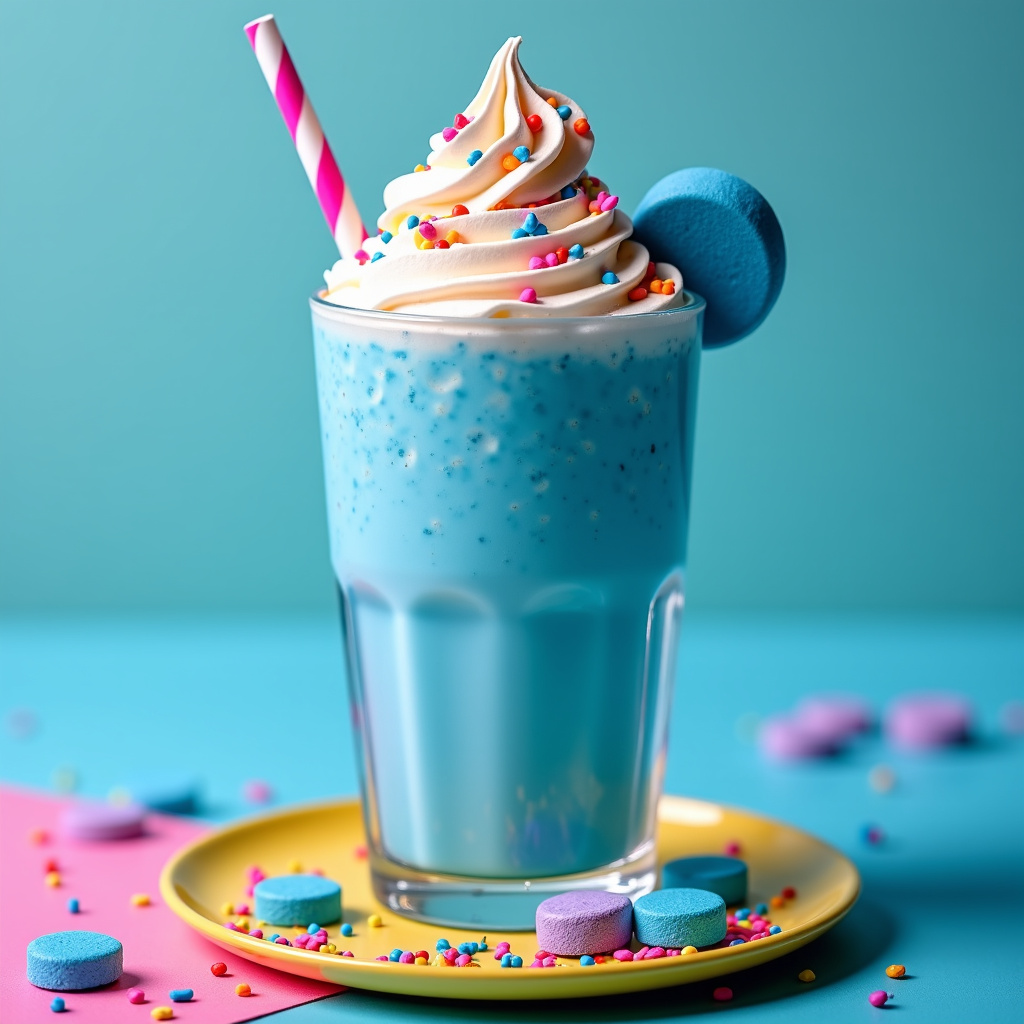 Foto da receita Milkshake Azul com Chantilly Colorido: Receita Mágica e Divertida