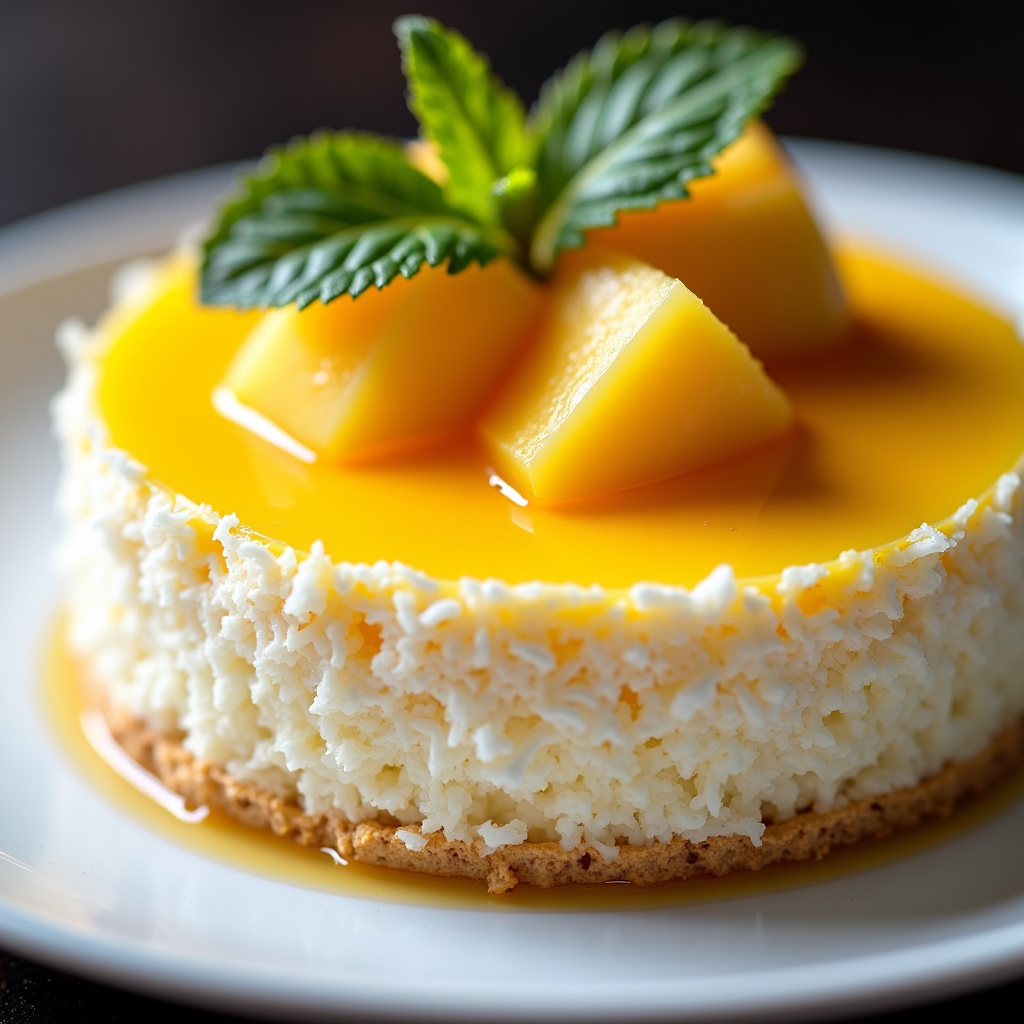 Foto da receita Torta de Coco com Calda de Frutas Tropicais: Uma Sobremesa Paradisíaca