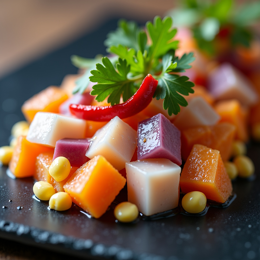 Foto da receita Ceviche Peruano Autêntico com Batata Doce Roxa e Milho