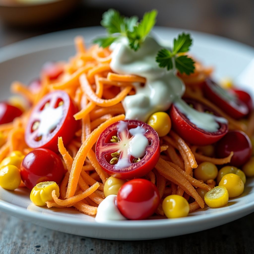 Foto da receita Salada Arco-Íris com Molho de Iogurte: Frescor e Cor no Prato