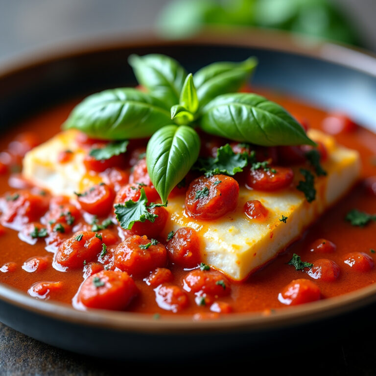 Filé de Peixe Assado com Molho de Tomate Fresco e Manjericão