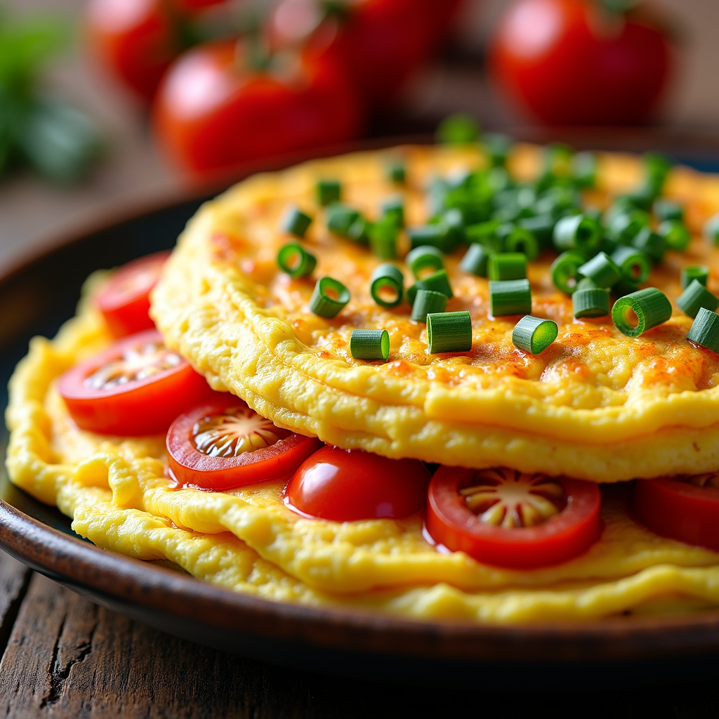 Foto da receita Omelete com Cebolinha e Tomate Cereja: Uma Refeição Rápida e Cheia de Sabor
