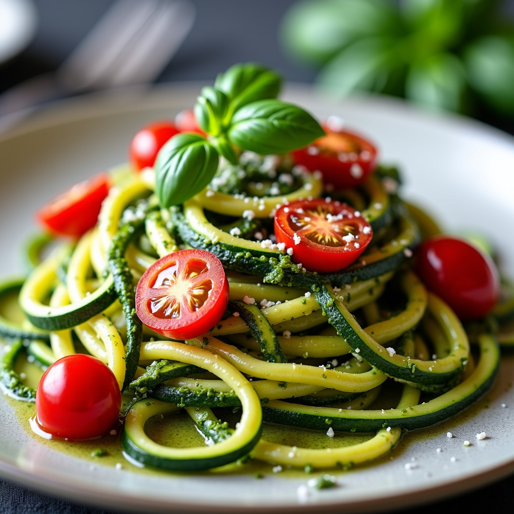 Foto da receita Espaguete de Abobrinha com Molho Pesto: Leveza e Sabor em 15 Minutos