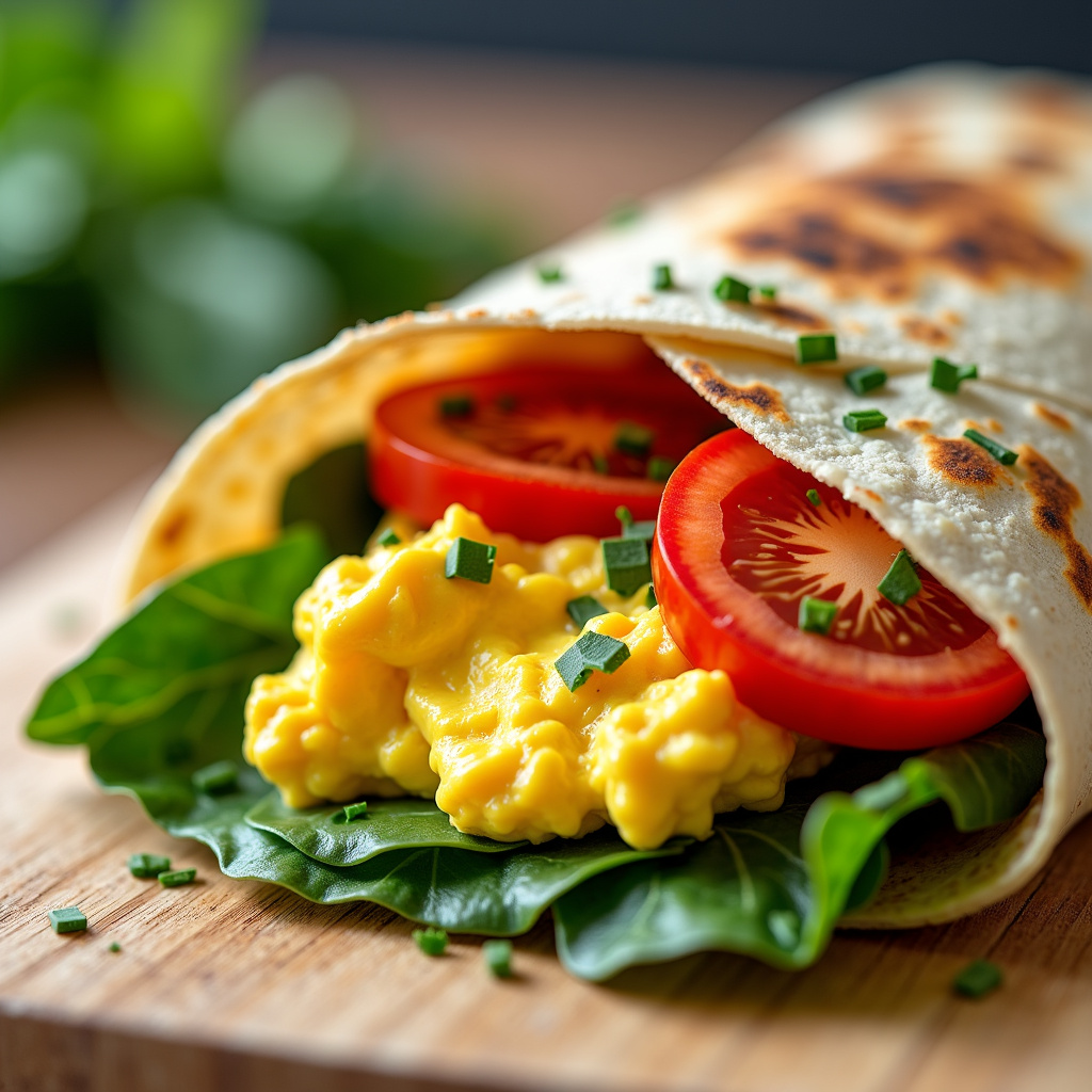 Foto da receita Wrap de Ovos Mexidos com Espinafre e Tomate