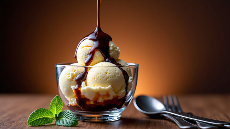 Sorvete Caseiro com Calda de Chocolate: Cremoso e Irresistível