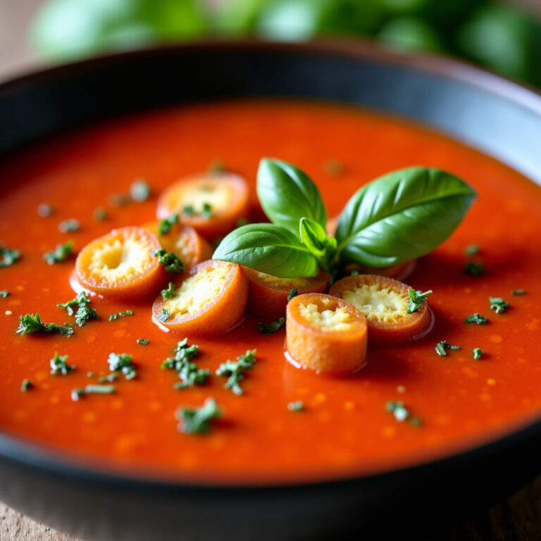 Sopa de Tomate com Manjericão e Croutons: Aconchego em Cada Colherada