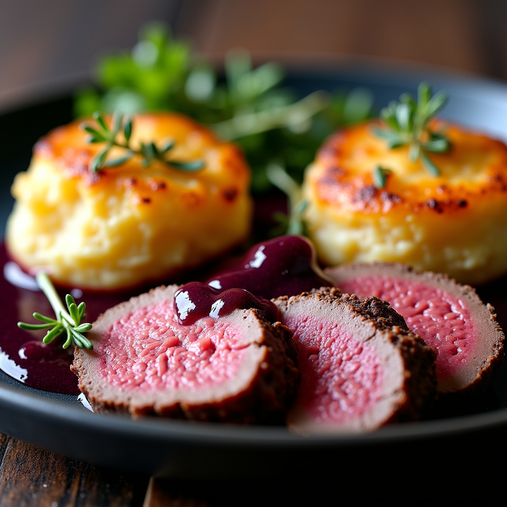 Foto da receita Carne Assada com Molho de Jabuticaba e Batata Gratinada