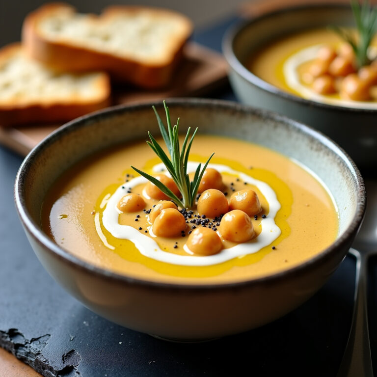 Sopa de Grão-de-Bico com Alecrim e Pão Tostado