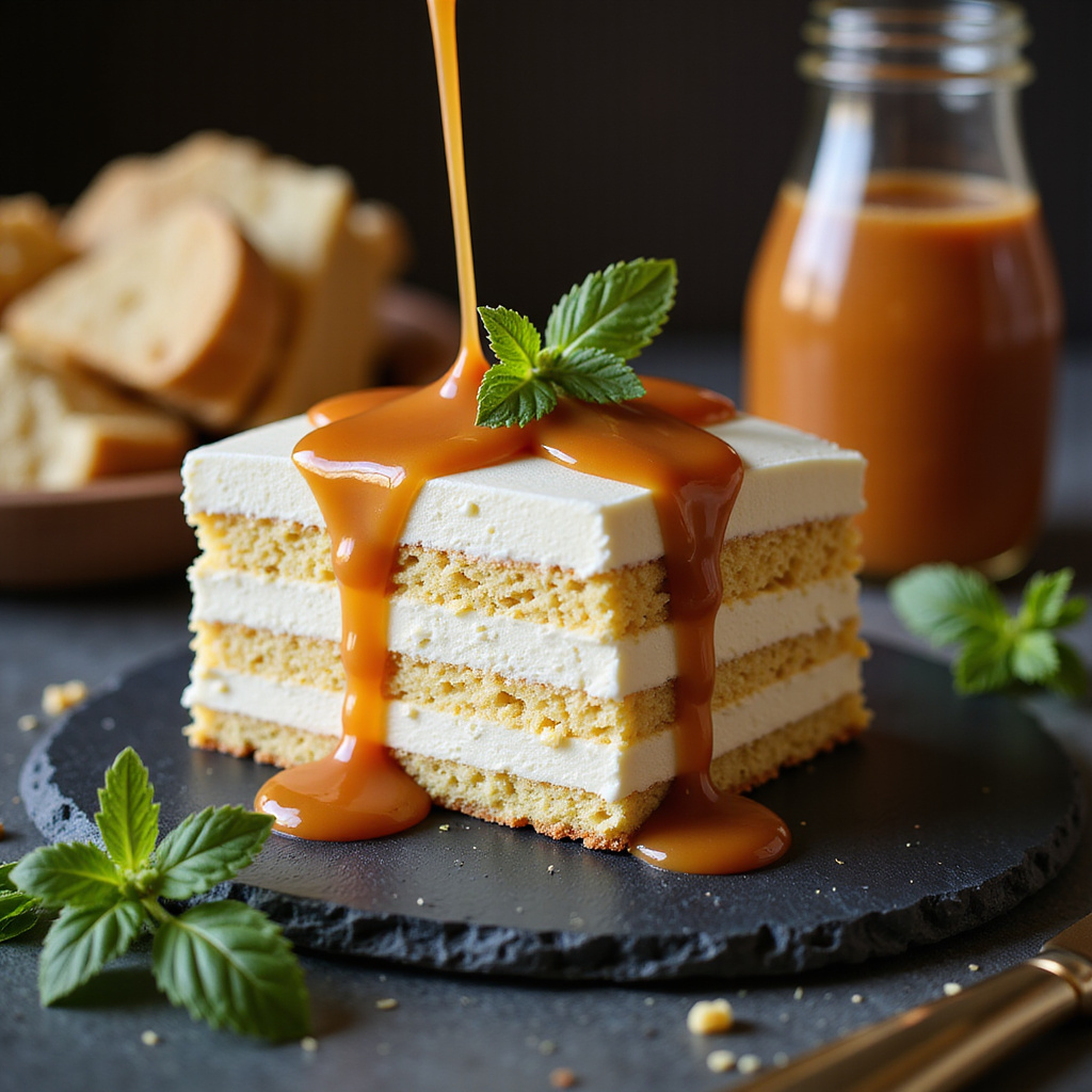Foto da receita Bolo de Sorvete com Calda de Caramelo
